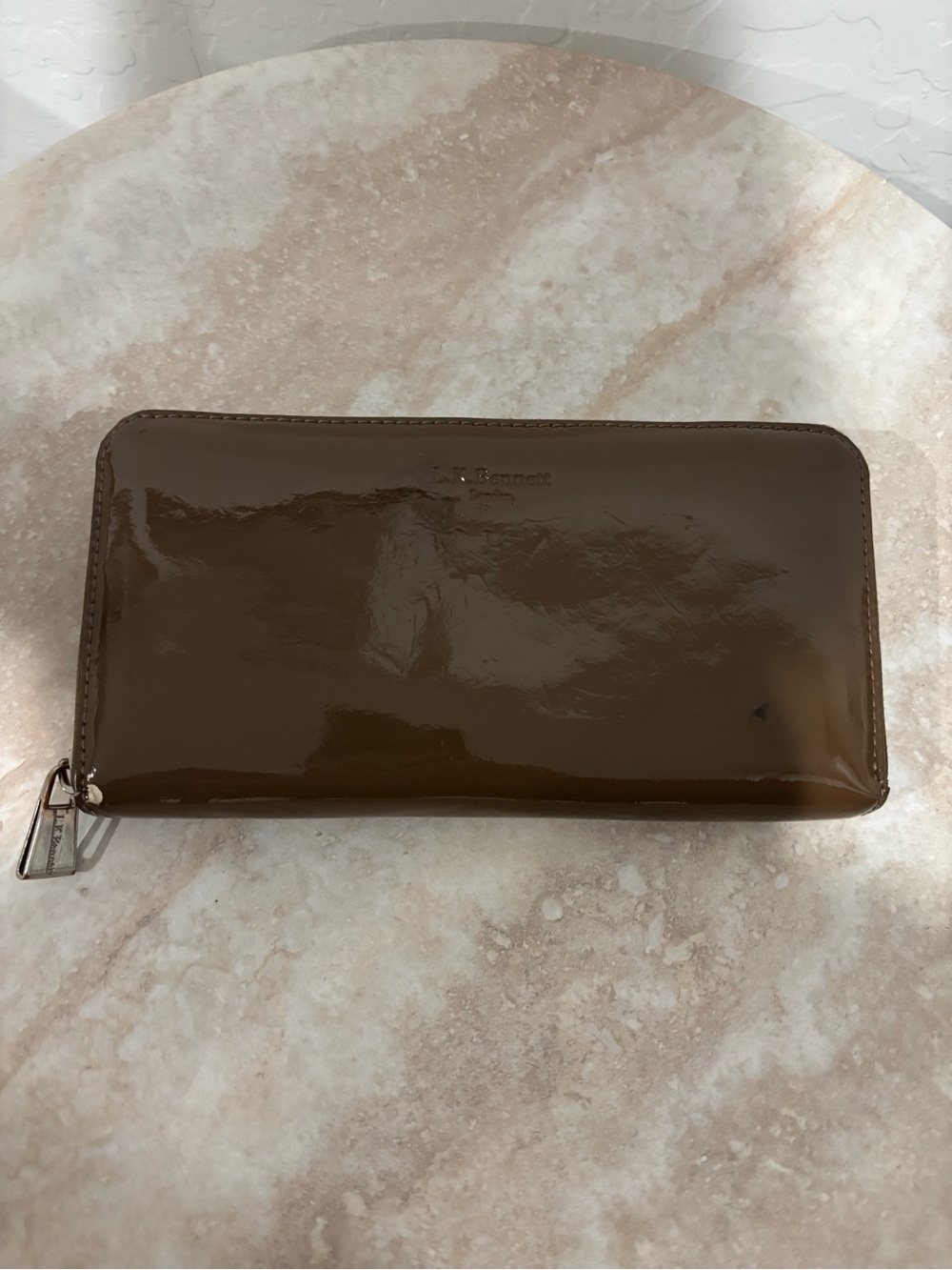 L.K. Bennett Brown Patent Zip-Around Continental Wallet